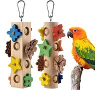 Aundhegrtt For Beak-Grinding Bird Toys for Parrot- 2 Pcs Hanging Colorful Wood Blocks, Pine Cones, Parakeet Chew Foraging Toy