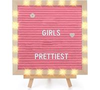 Aundhegrtt Handmade Standing LED Light Message Board, Replaceable Felt Letter Board with LED Lights, Wooden Message Board