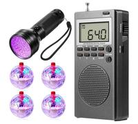 Aundhegrtt Pocket FM AM Radio Portable 9K/10K Radios Receiver Built-in Speaker W/4x LED Light-Up Pet Cat Balls 1x Flashlight