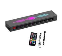 Aundhegrtt PWM Temperature Control Hub FAN HUB X10 5V 3Pin + PWM 4Pin 2 in 1, Support M/B AURA SYNC & Music Induction & IR Remote Control A