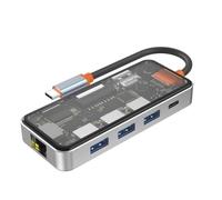 Aundhegrtt RJ45 Gigabit Ethernet& 4K -Compatible 2.0 Output Clear USB Hub, 100W PD Charging, Dual Micro/SD Card Reader