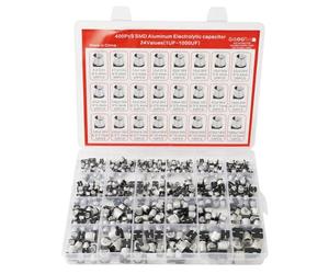Aundhegrtt SMD Aluminum Electrolytic Capacitors 400PCS Kit 24 Values 1uF-1000uF with Storage Box Included