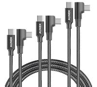 AUNEK 100W USB C To USB C Cable 3-Pack, Right Angle Braided Fast Charging | Type C Charger Cord For iPhone 17/16/15 Pro Max, Samsung S25 Ultra/S24, MacBook iPad Pro 1M/2M/3M, PD Fast Charging
