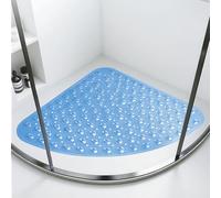 AUNEK Corner Shower Mat Non Slip Anti Mould, 54 x 54cm Premium Quality Inside Shower Mat for Quadrant Bathroom Corners, Quick Dry Rubber Style Bath Mats for Shower Suitable for Elderly Adults (Blue)
