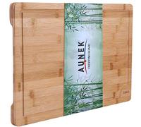 AUNEK Wooden Chopping Board, Premium Large Organic Wooden Bamboo Chopping Boards (44.5x30x2cm) with Deep Drip Juice Groove Easy Clean Kitchen Serving Tray Cutting Boards for Bread Vegetable Meat Fruit