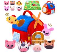 Auney Baby Toys 6 to 12 Months,Farm Animals with Barn, Rattle, Crinkle Paper, Mirror,Baby Sensory Toys for Babies 1-2,Educational Montessori Farm Toy for 1 2 year old