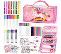 Auney Unicorn Gifts for Girls Birthday Presents,Arts and Crafts for Kids,60pcs Fruit Scented Washable Markers Stationery Set,Travel Colouring Set Toys for 3 4 5 6 7 8+ Year Old Girls Gifts