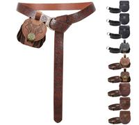 AUNGCSHE Medieval Bag Embossed Medieval Belt and Medieval Belt Bag, Viking Belt for Matching Viking Pirate Wizard Knight Renaissance Costume, Brown A, One Size