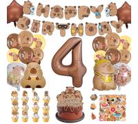 AUNGKWANG Capybara Birthday Decoration 1-12 Years Boy Girl 99 Pieces Capybara Decoration Birthday Set with Balloons Banner Cake Decoration and Stickers for Children's Birthday Party Decoration