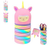 AUNGKWANG Kawaii Pencil Case, 2 in 1 Stand Pencil Case with Zip, Cute Cartoon Animal Pencil Case, Artist Pencil Case, Cute School Supplies, for Students, Teenagers, pink, pen holder for stationery