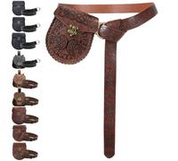 AUNGKWANG Medieval Clothing Men Women Medieval Belt Bag with Nordic Retro Drawstring Bag, Renaissance Faux Leather Belt and Belt Bag Set for Halloween, Carnival, LARP, Ren Faire, Brown Wolf + Belt