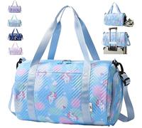 AUNGKWANG Unicorn Yoga Bag, Sports Bag, Girls' Unicorn Yoga Bag, Travel Bag, Swimming Bag, Waterproof Gym Bag, Sports Backpack, Training Bag with Shoe Compartment & Wet Compartment, blue, Sports bag