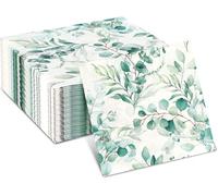 AUNHOKE 80pcs Eucalyptus Leaf Paper Napkins,33x33cm Sage Green Leaves Napkin for Wedding Party,Disposable Guest Towels for Garden Wedding Party (80, Green)