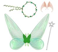 AUNHOKE Fairy Wings for Adults Kids, Green Fairy Wings with Wand, Butterfly Wings Elf Wings Angel Wings for Women Girls, for Fairy Costume Carnival Birthday Halloween Cosplay Themed Party