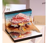 Auniq 3D Desk Calendar 2026 Memo Pad with Light, 2026 Time Piece Calendar 3D Tree House Life Calendar Notepad DIY Paper Carving Art Craft Gift for Christmas New Year Office/School Desktop Decoration