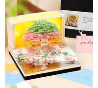 Auniq 3D Desk Calendar 2026 Memo Pad with Light, 2026 Time Piece Calendar 3D Tree House Weekly Calendar Notepad DIY Paper Carving Art Craft Gift Life Calendars Christmas New Year Desktop Decoration