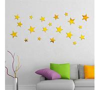 AUNKIER Yellow Stars Mirror Wall Sticker, 20 Pack Acrylic Mirror Self Adhesive Mirror Tiles, for Aesthetic Wall Decor for Bedroom Living Room
