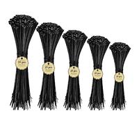Aunly Pack of 125 5 Sizes Cable Ties, Plastic Nylon Zip Self Locking Tie Wraps for Home Office Garden Garage Workshop (2.5mm x 100mm, 2.5mm 150mm, 3.6mm 200mm, 250mm), Black