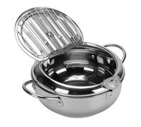 AUNMAS 304 Stainless Steel Deep Fryer Pot, 2.2L Japanese Style Temperature Control Frying Pot with Lid and Oil Drip Drainer Rack for Fried Chicken, Shrimp, French, Chips (20CM)