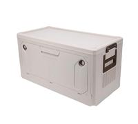 AUNMAS Camping Storage Box, PP Foldable Stackable Car Trunk Organizer with Removable Lid and Multi Directional Doors, for Outdoor Picnic Fishing and Family Camping (Beige Coffee Color)