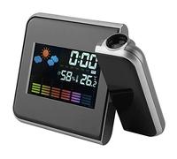 AUNMAS Digital LED USB Alarm Clock, 5.9 * 4.3 * 0.8in Black Plastic LED Weather Projector Temperature Display Weather Forecast Projector Calendar Humidity Display Alarm Clock for Bedrooms(1#)