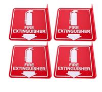 AUNMAS Fire Extinguisher Projecting Sign, 4 Pack Acrylic Two Sided White on Red Polished Fire Extinguisher Sign with Down Arrows for Home Office Business