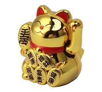 AUNMAS Lucky Cat Waving Arm, Small Solar Fortune Cat Statue Welcoming Ornaments for Decorating Front Desk Car Business Openings, 2 Inch (Gold)