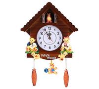 AUNMAS Plastic Wall Clock, 42cm / 16.54in Cuckoo Clock Tree House Wall Clock Handicraft Vintage Wooden Cuckoo Tree House Clock for Bedroom Living Room School Office Decoration