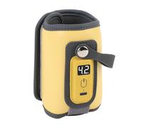 AUNMAS Portable Bottle Warmer, 5 Adjustable Temperature Settings LCD Dislay Auto Power On Off Fast Heating Baby Milk Warmer with USB Cable for Car Outdoor Travel (Yellow)