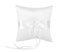 AUNMAS Ring Pillow, 15 * 15cm White Satin Bowknot Bearer Cushion Wedding Ring Box with Simulation Pearl
