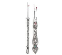 AUNMAS Seam Ripper Set with Sewing Position Tape Metal Hand Stitch Remover 2 Sizes Carved Handle Red Ball Tip for Embroidery Sewing Needlework Knitting (Silver)