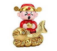 AUNMAS Solar Caishen Koi Fish Figurine, Plastic Solar Energy Automatic Nodding Caishen Koi Statue Luck Wealth Feng Shui Decor Home Office Shop Car Dashboard Ornament