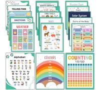 AUNMER 18 Pack Alphabet Pre-K Educational Posters for Toddlers 1-3,11 x 14 inches Laminated, Homeschool & Preschool Decorations,Learning Posters for Nursery Classroom