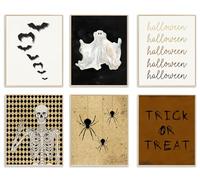AUNMER 6Pcs Halloween Wall Art Prints,Vintage Halloween Room Decor, Skeleton Ghost Bat Spider Spooky Gothic Wall Art Posters,for Halloween Gallery Living Room Bedroom Kids Room Decor (8 x 10 Inch)