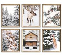 AUNMER Christmas Wall Art Prints - Nordic Winter Cabin, Reindeer, Snowy Forest & Pine Tree Posters - Rustic Farmhouse Holiday Decorations for Cosy Home, Living Room & Bedroom (8x10 Inch, Unframed)