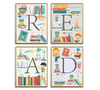 AUNMER Classroom Read Posters Prints Set of 4 - Reading Nook Decor, Modern Neutral Reading Corner Decor, Pre School Elementary Middle School Daycare Library Classroom Wall Decor