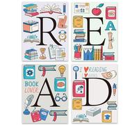 AUNMER Classroom Read Posters Prints Set of 4 - Reading Nook Decor, Modern Neutral Reading Corner Decor, Pre School Elementary Middle School Daycare Library Classroom Wall Decor