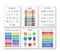 AUNMER Educational Posters for Toddlers 1-3,Easy to Read Learning Posters for Classroom & Homeschool Decor - Essential Preschool/Kindergarten Kids Room Wall Charts ABC & Number Chart (6Pcs Learning)