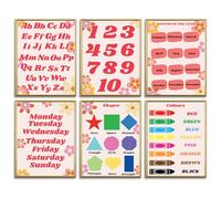 AUNMER Educational Posters for Toddlers - Alphabet ABC,Numbers,Shapes,Colors,Days of the Week & Months -Early Learning Wall Charts for Kids Homeschool Preschool Kindergarten Classroom Decor (Boho)