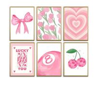 AUNMER Pink Cute Poster Set for Girl's Room | 6 A4 Unframed Art Prints | Sweet Pink Wall Decor for Bedroom & Living Room | Modern Aesthetic Art Prints for Teen Girls | Decorative Wall Art for Home