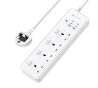 AUNNO Extension Lead with USB Slots, 4 Way Sockets Outlets with 4 USB-C Ports and 2 USB Ports, 1.8M Extension Cable with Switch Surge Protected Power Strips, UK Multi Plug Adapter Electrical Cords
