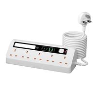 AUNNO Extension Lead with USB Slots, 5 Way Sockets Outlets with 2 USB-A Ports and 2 USB-C Ports, 1.8M Extension Cable with Switch Surge Protected and Adjustable Night Light Bar