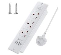 AUNNO Recessed Extension Lead with USB Slots, 3 Way Sockets Outlets with 2 USB-C Ports and 2 USB Ports, 1.8M Extension Cable with Switch Surge Protected Power Strips（With 2 Screws for Installation）