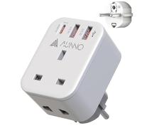 AUNNO UK to European Plug Adapter, PD 20W Fast Charging Grounded European Adapter with Shaver Plug, Adapter with 2 USB Ports and 1 USB-C Port for Germany France Spain Greece Poland etc (Type E/F)