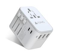 AUNNO Universal Travel Adapter, 20W Plug Adapter with 3 USB-A and 2 USB-C Ports, All in One Travel Adapter with Double Safety Fuse for Europe, UK, US, Australia etc