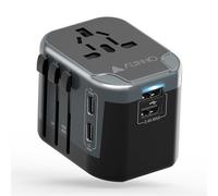 AUNNO Universal Travel Adapter, International Travel Plug Adapter with 2 USB-C and 2 USB Ports, All in One Plug Adaptor with Dual Safety Fuses, UK to European Plug Adaptor for EU USA Australia etc