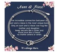 Aunt and Niece Gifts - Sterling Silver Interlocking 2 Circles-Dainty Layering Bracelets for Aunt and Niece, Birthday Valentine's Day Jewelry Gifts