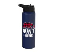 Aunt Bear Christmas Pajama Red Buffalo Plaid Stainless Steel Insulated Water Bottle