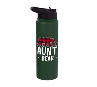 Aunt Bear Christmas Pajama Red Buffalo Plaid Stainless Steel Insulated Water Bottle