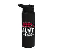 Aunt Bear Christmas Pajama Red Buffalo Plaid Stainless Steel Insulated Water Bottle